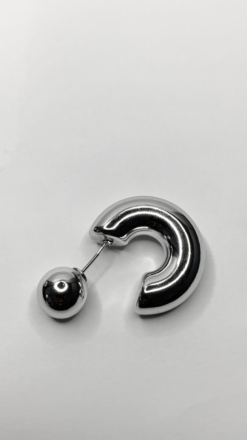 C-shaped silver hoops